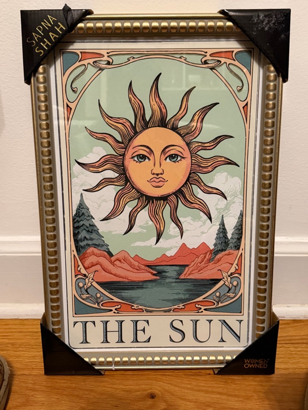 Sapna Shah NWT “The Sun” print 12” x 18” with amazing gold frame.
